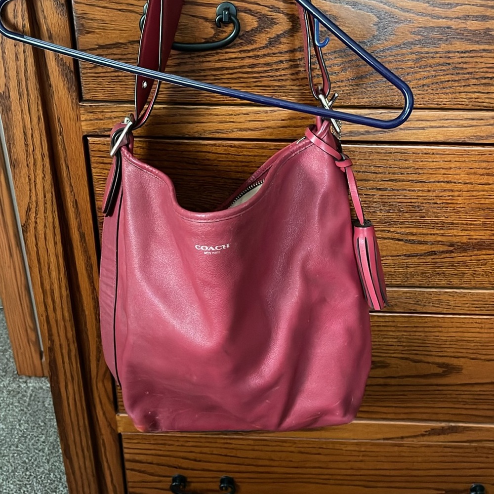 Coach Red Leather Hobo Bag with Tassels